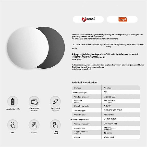2 stk. Tuya ZigBee Smart Knob Switch med Smart Life App Scenarier