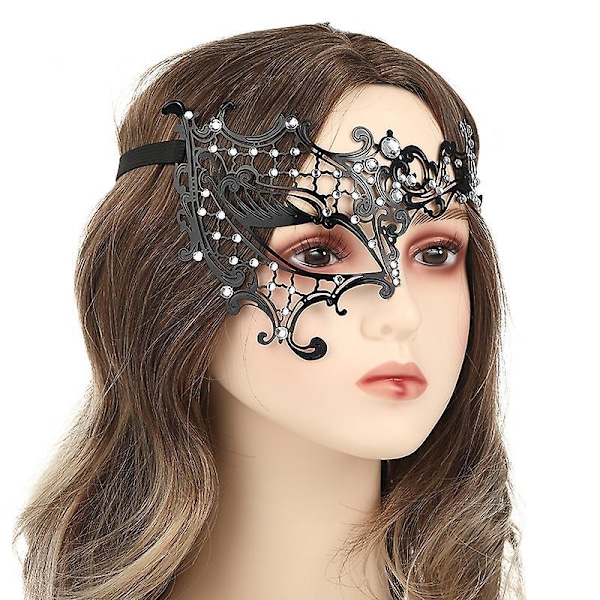 Glittrande Rhinestone Maskeradmask för Kvinnor - Elegant Metallmask för Fest, Bal och Maskerad