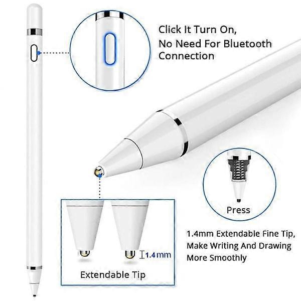 2-i-1 Stylus Pen Apple IPad Android Tablet Ritpen Hvid