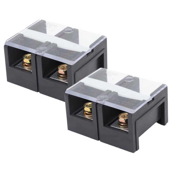 2stk Wire Barrier Block Terminal Strip 600V 100A TC Fast Jern Dual Rader Terminal Strip med deksel Svart 2 Posisjoner (1002)