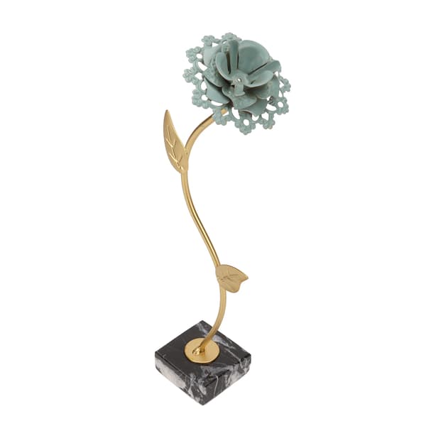 Metallblomststatue Utsøkt blomsterskulptur med marmorbase for romdekorasjon Innflytningsgaver