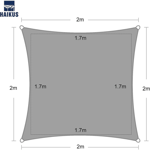 2x2m kvadratisk pustende HDPE skyggeseil, 185gsm skyggeduk, 98 % UV-beskyttelse for uteplass Hageterrasse Utendørscamping