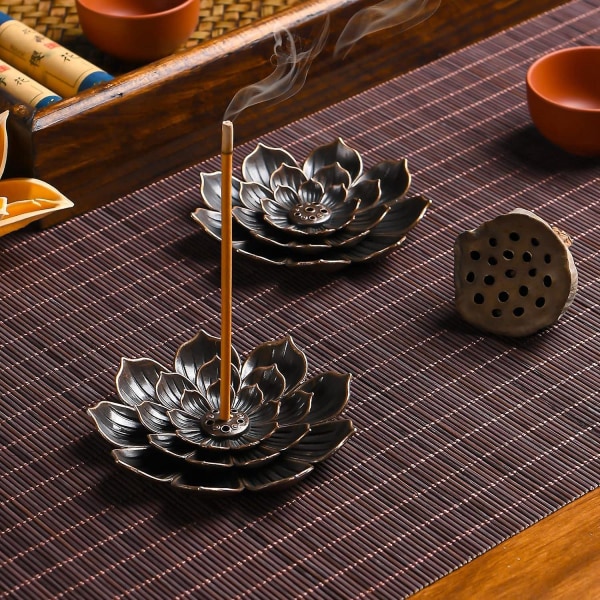 Messing Lotus Røgelseholder med Ask Catcher