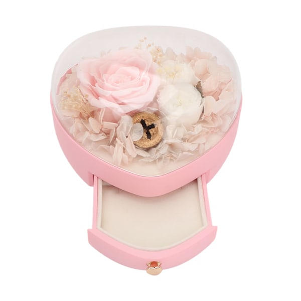 Hjärtformad smyckeskrin bröllop konserverad blomma halsband ring förvaringslåda arrangör för kvinnor flickor rosa