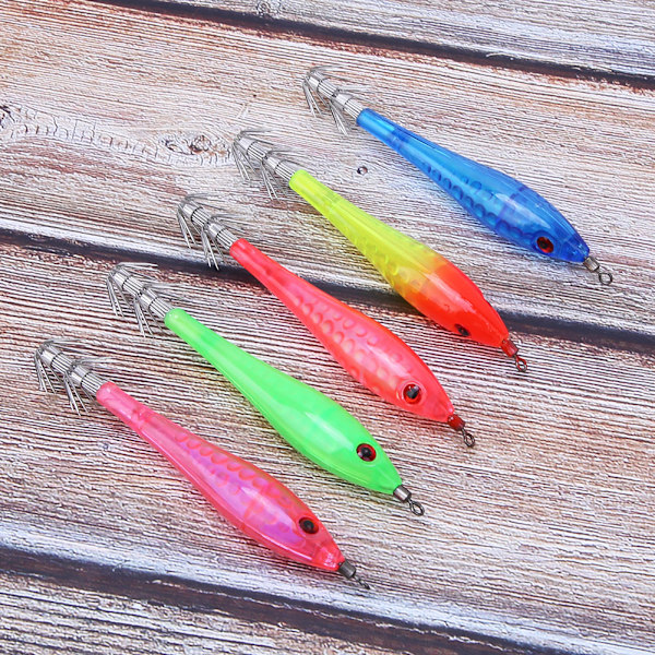 5 kpl Luminous Squid Jigs Keinotekoiset kalastusuistimet 2-kerroksisilla koukuilla Kalastustarvikkeet
