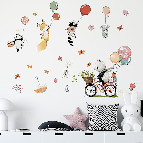 1 st Väggdekal, Panda Ballonger Djur Blommor Fåglar, Väggdekaler för Barn/Baby Sovrum, Väggdekal för Flickors Sovrum, Väggdekaler Djur Blommor