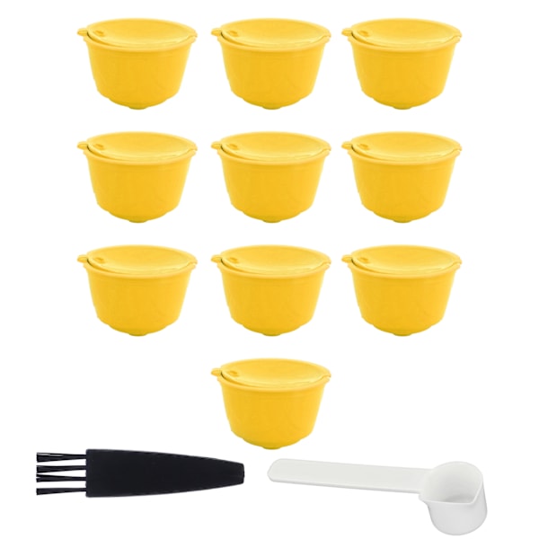 Kaffemaskin Kapsel Kit Återanvändbar Kaffefilter Kopp Tillbehör Passar för DOLCE GUSTO(Gul 10 Kapslar1 Sked 1 Borste)