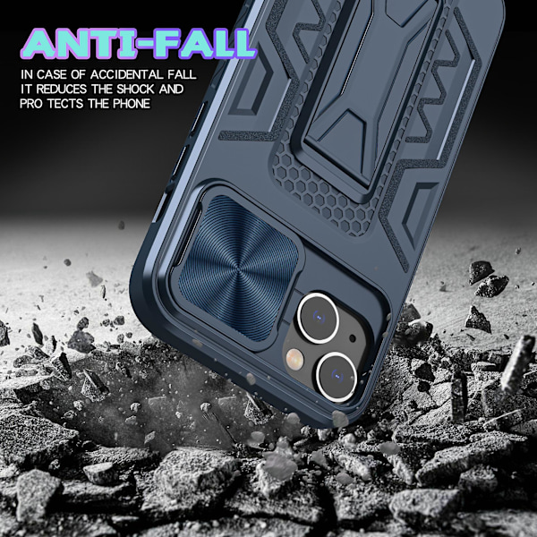 Robust 5G Telefonfodral med Kickstand och Skjutbar Kameraskydd Stötsäkert Militärklass Matt Textur