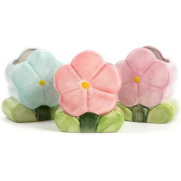 Blomst Blyantholder Keramisk Skrivebordsornament Skrivebord Kontor Organizer Papirvarer Hylde Opbevaringskrukke (LILLA-B)
