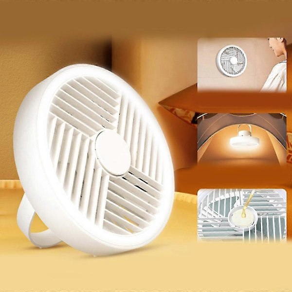 Camping Ventilator Med LED Lys USB Loftventilator Hængeventilator, Grøn