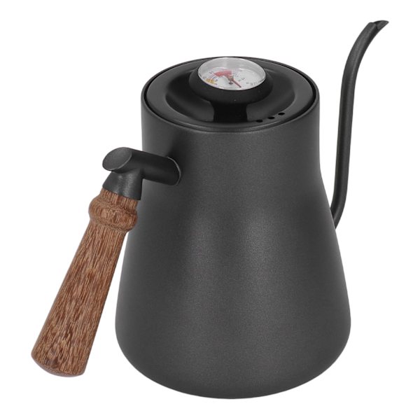 850 ml kaffekjele med termometer i rustfritt stål med gåsehals og trehåndtak