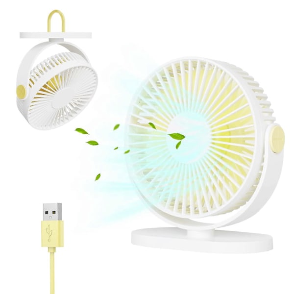 USB Bordventilator Krogventilator Mini Bordventilator Bærbar Personlig Ventilator Lille men Kraftfuld USB Ventilator med 3 Hastigheder Justerbar 90° Roterbar Støjsvag Ventilator, Hvid