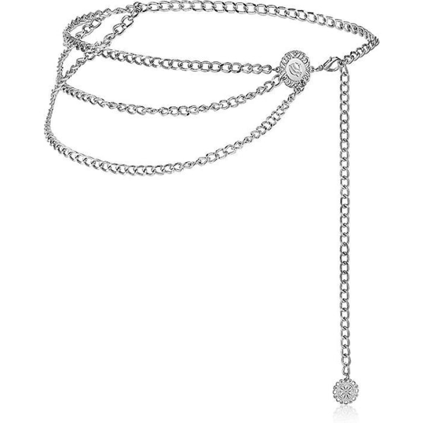 Women's Adjustable Silver Multilayer Waist Chain - Stylish Body Chain Belt