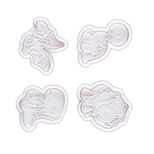4 st bakformar säkra enkel demoulding värmebeständig dinosaurieform fondant kakformar för kex choklad godis