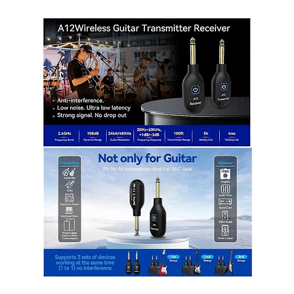 Elektrisk guitar trådløs sender modtager A12