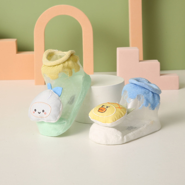 Baby Ankle Socks Bomull Förhindra Glidning Cartoon Söta Ultra Tunna Strumpor för Nyfödda Barn Blå Gul 6 till 12 Månader
