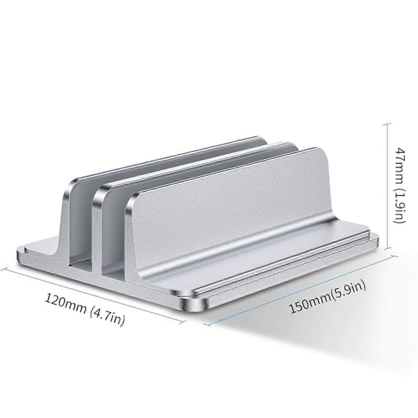 Dobbelt Vertikal Laptop Stand, Aluminium Legering Holder Sølv