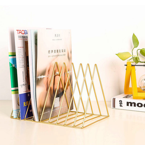 Multifunktionel Iron Triangle Desktop Bogreol Bøger Magasiner Rack Holder Guld