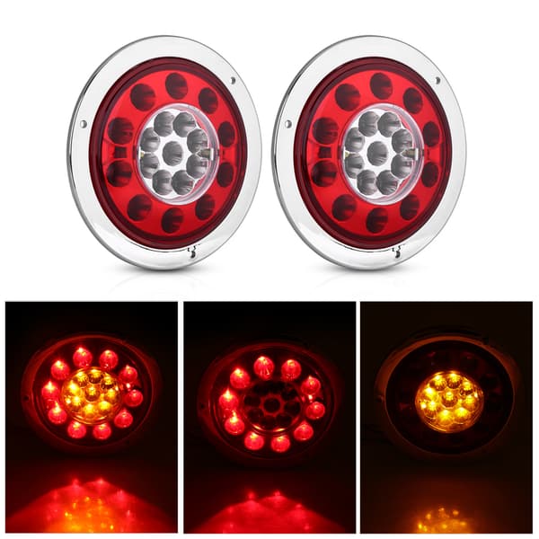 Par af 4,3 tommer runde 19 LED lastbil trailer bremse stop blinklys baglygte krom ring dual farve