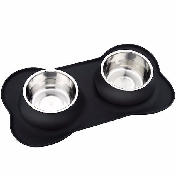 2-in-1 Dog Dish Set: Detachable Stainless Steel Bowls with Non-Spill Silicone Mat