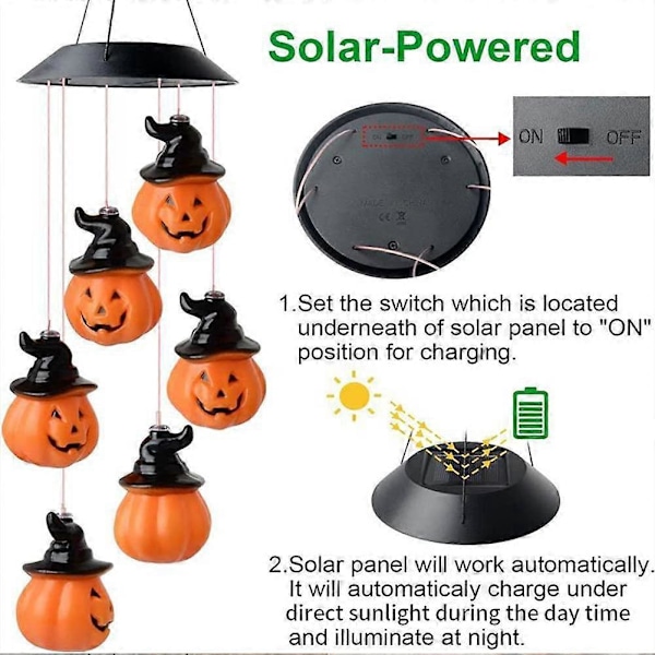 Solar Gresskar Vindklokke Vanntett Hagedekor Halloween Dekor Gresskar Vindklokke for Halloween