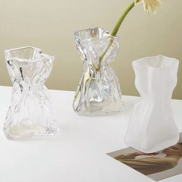 Plisserad glasvas Ljuslyx Hydroponisk vas Vardagsrum Matsalsbord Torkad blomma Vas Blomsterarrangemang Prydnader