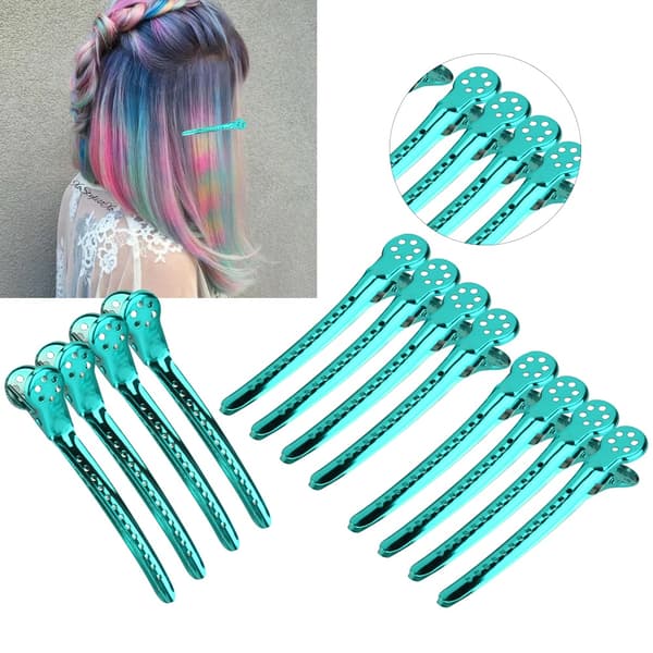 Hårstyling Clips Sæt - 12 Stykker, Grøn - Perfekt til Frisørsaloner