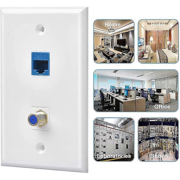 2 Pakkausta Ethernet Coax Seinälevy Pistorasia 1 Cat6 Portilla ja 1 Kullatulla Coax F Type Portilla RJ45 Wa
