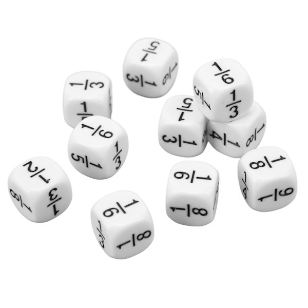 20 stk 16mm brøk terning hvite brøk symboler terninger matematisk aritmetikk undervisningsverktøy