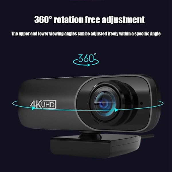 Webcam 4K Uhd 3840X2160P -webkamera laajakulmaobjektiivilla ja mikrofonilla