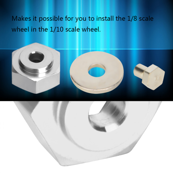 4 stk aluminiumslegering 12 mm sving til 17 mm hjul sekskantadapter for 1/10 RC bil (sølv)