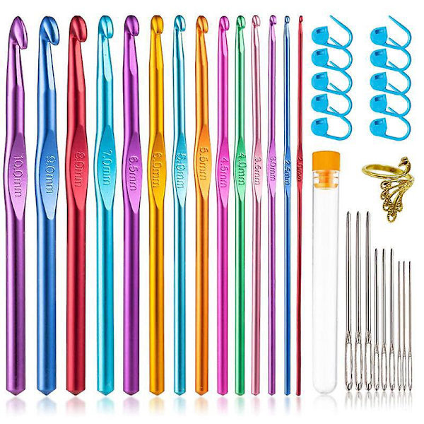 35 Piece Crochet Set - Aluminum Knitting Crochet Hooks Kit with Portable Bag - Essential Household Tool for Beginners