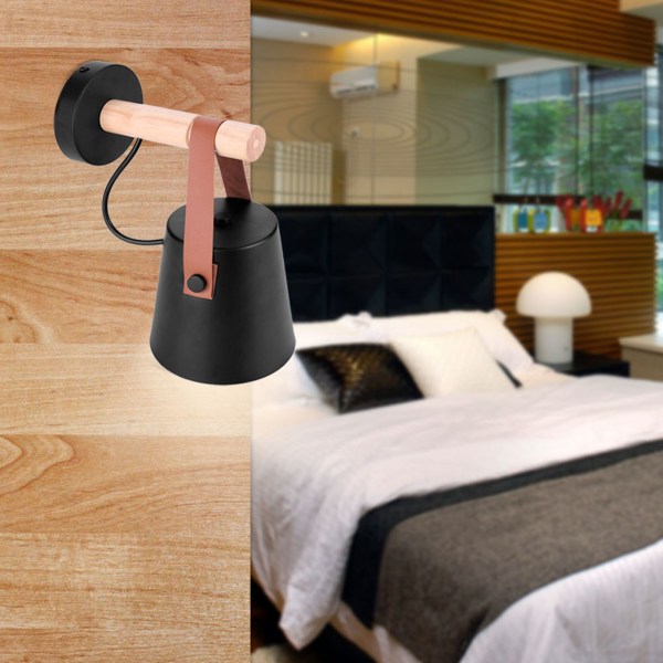 Moderni puinen rautainen makuuhuoneen seinävalaisin kuisti käytävä työvalaisin huoneen sisustus (musta)