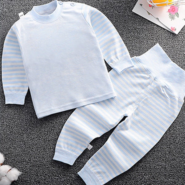 Barnepyjamas sett 2 deler nattøy lang ermet høy midje pyjamas sopp mønster loungewear for 0-6 år gammel blå 73cm