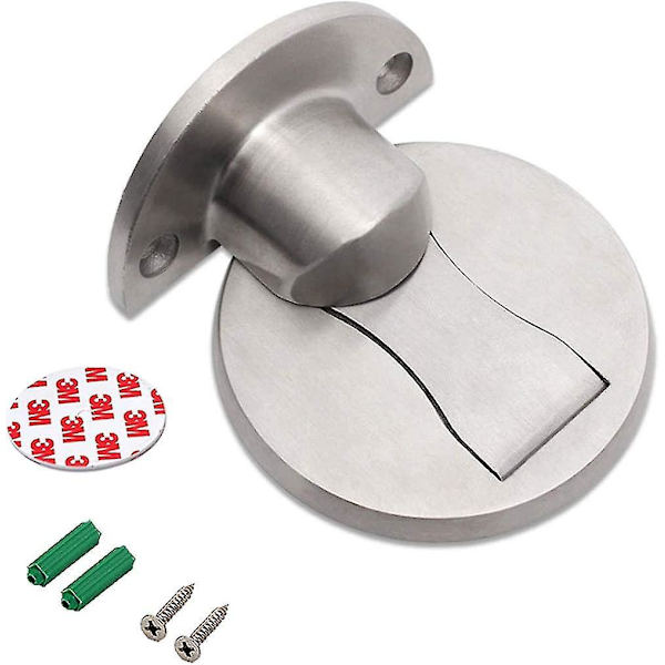 Satin Nikkel Magnetisk Dørstopper, Usynlig og Borefri Magnetisk Dørstop, Rustfrit Stål Gulvfang Sølv