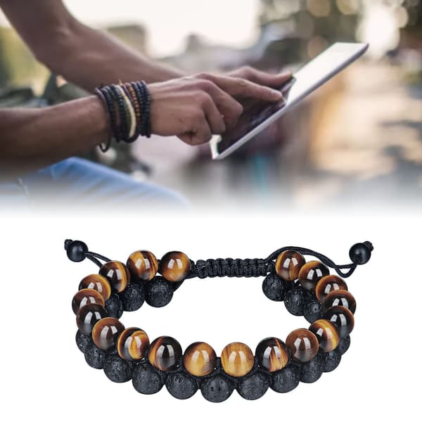 Herr dubbellagerarmband justerbart modernt elegant stenpärlarmband för dansfest