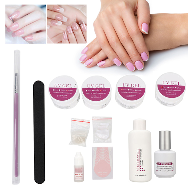 Sats för nagelförlängning UV-gel nagelspets lim fil UV-gelpenna manikyrverktyg tillbehörKIT-2