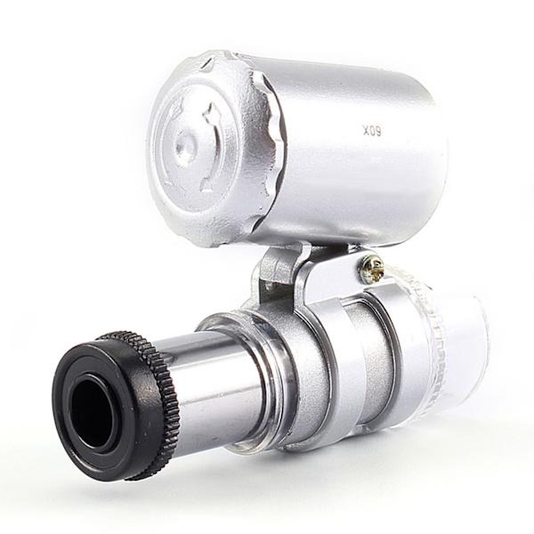Mini 60X Pocket Mikroskop Smycken Förstoringsglas Lupp Glas LED UV-ljus