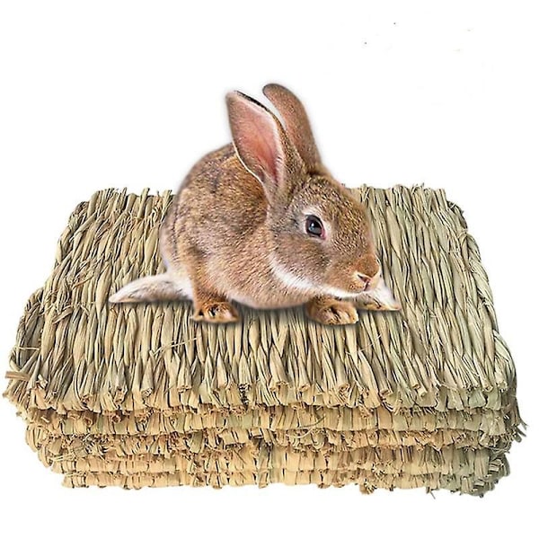 Gressmatte for kaniner - Håndvevd naturlig tyggeleke seng for små kjæledyr (kanin, hamster, gris og papegøye) - 4 stykker