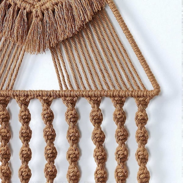 Pitsikudottu seinävaate unisieppari kolmio tupsu geometrinen taide boho tausta boho kodin sisustus