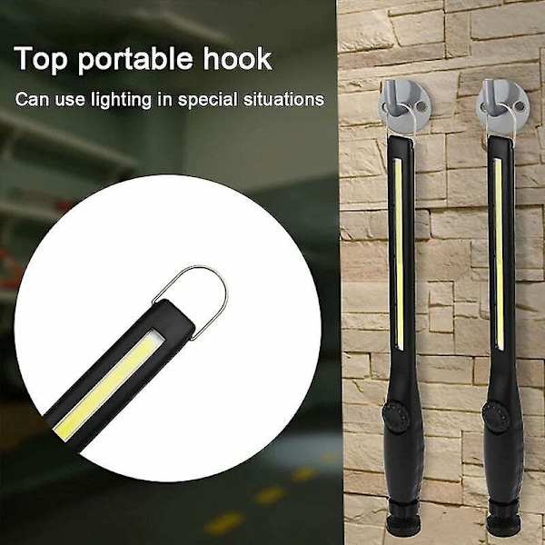 COB LED Arbejdslampe, USB Opladningskontrol Lampe, Værkstedslommelygte med Drejekontakt og Roterende Magnetisk Base og Krog til Bilreparation, Hjem