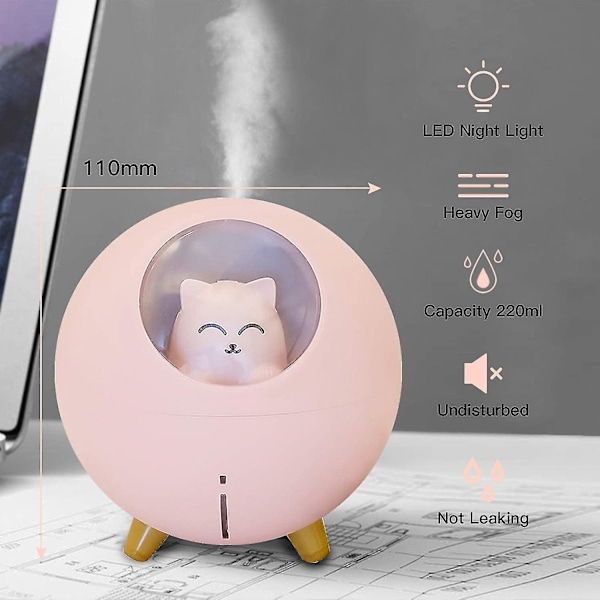 8oz Stille Mini Luftfugtighedsmåler med LED-lys USB Desktop Luftfugtighedsmåler Farverig Åndedrætslys