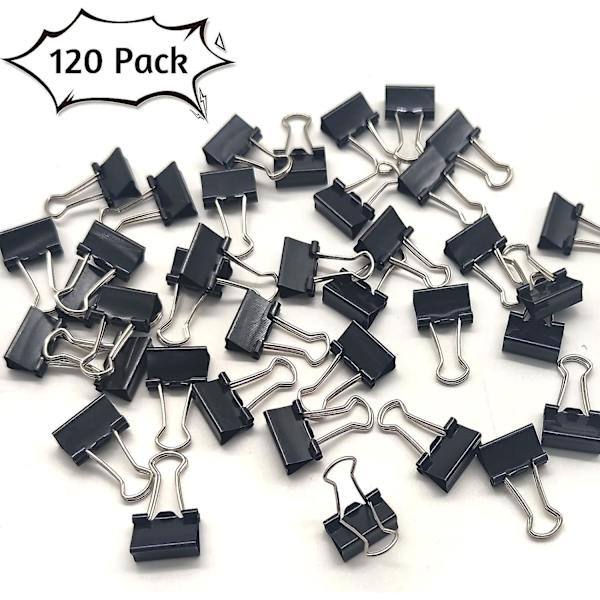 Mini Svarta Pappersklämmor - 120-pack - Små 15 mm (5/8 tum) Pappersklämmor för Hem, Skola och Kontor