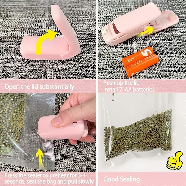 Mini Poseforsegler, 2 I 1 Bærbar Varmeforseglingsmaskine og Skærer, Chipspose Madforsegler Vakuummaskine til Snack Plastik Friske Poser - Pink - Batteri Ikke Inkluderet