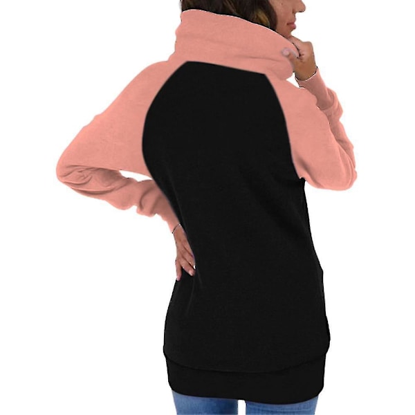 Colorblock Dame Hoodie Sweatshirt med Lynlås og Lommer 5XL Pink