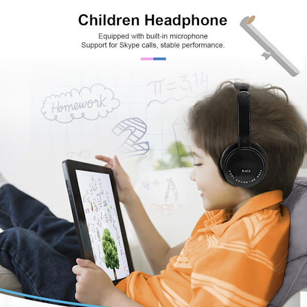 Foldbart Kablet Stereo Headset Børnehovedtelefon med Mikrofon til Smartphone Tablet Sort