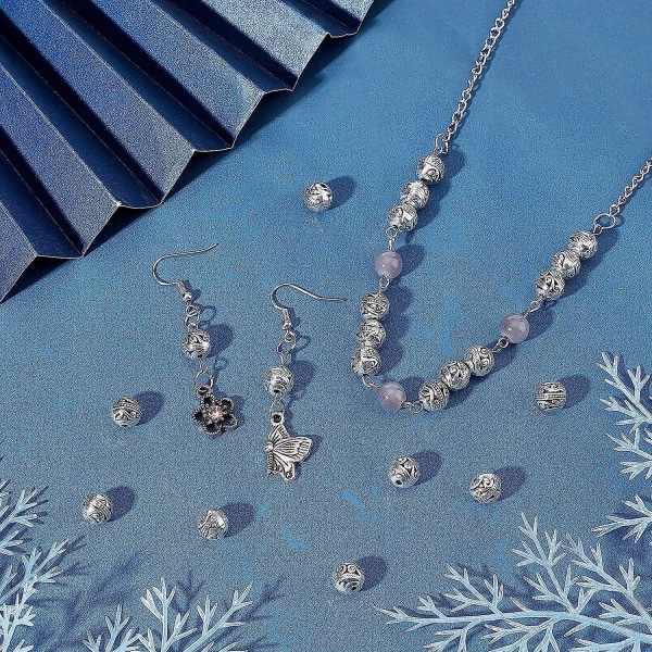 60 kpl antiikkisia tiibetiläisiä hopeahelmiä 9 mm pyöreitä metalliseoshelmiä rannekorun kaulakoru korujen valmistukseen