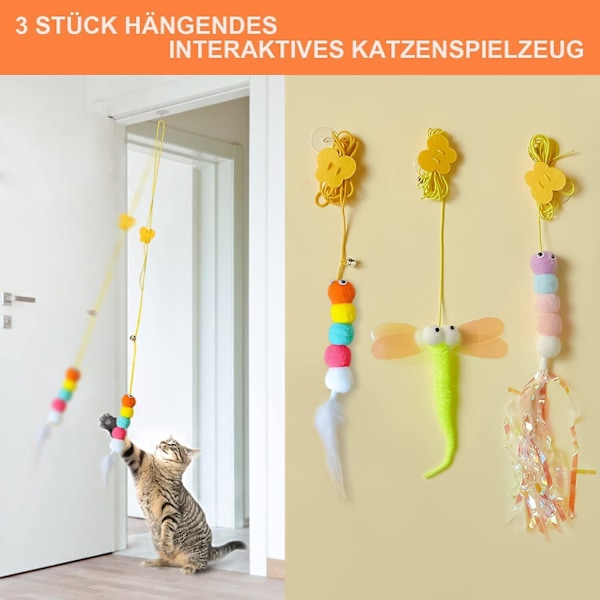 3-pack Katt Leksaker Frilansarbete Hängande Dörrkarm Interaktiv Katt Leksak Hängande Katt Leksak Dörrhängande Utdragbar Studsande Katt Löp Leksak