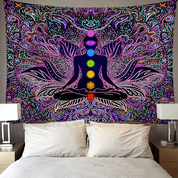Syv Chakra Gobelin - Boho Mandala Spirituelt Gobelin Yoga Meditation Vægophæng Boho Studio Kunst Boligindretning Soveværelsesindretning Stue Rumdeler Ba