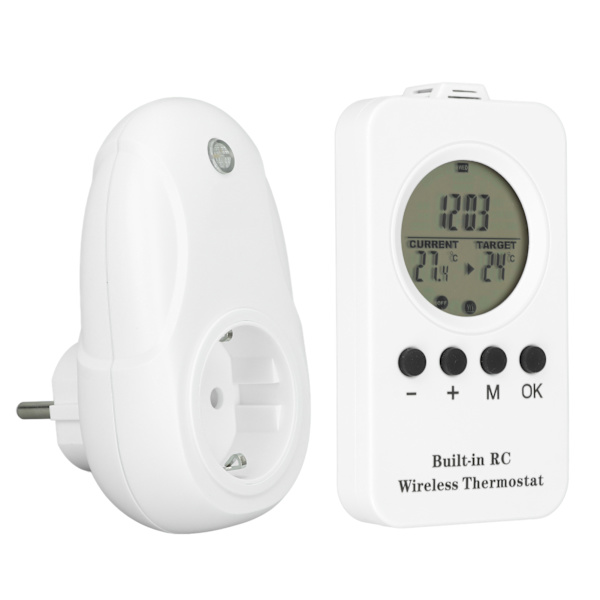 Trådløs stikkontakt termostat LCD fjernbetjening digital display temperaturregulator med temp sensor EU stik 220V